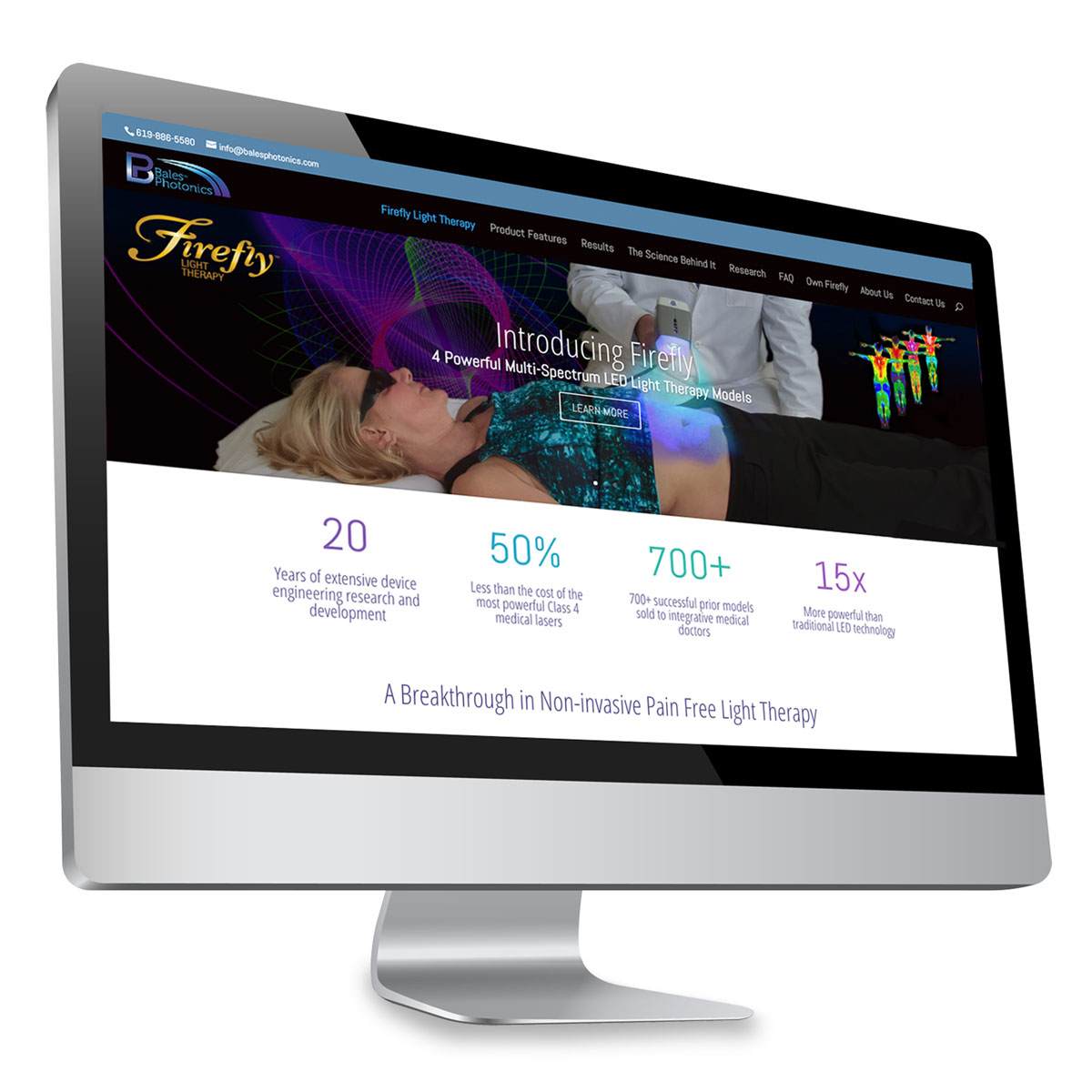 Balesphotonic.com website featuring Firefly Light Therapy by Evolve Your Brand
